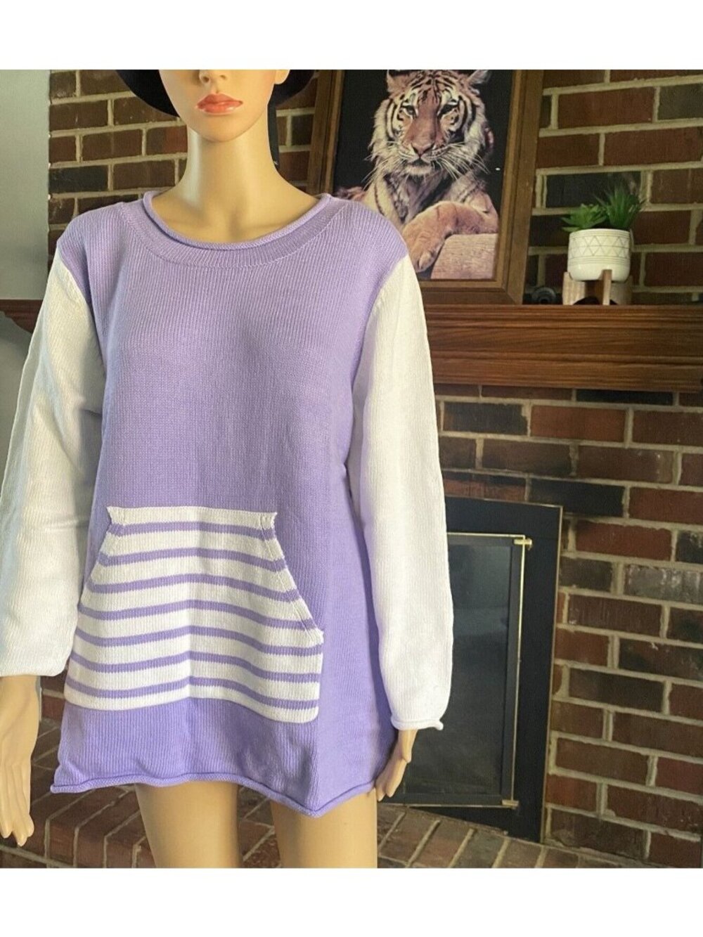 Neon Buddha Women’s Cotton Sweater 3/4 Sleeve Size XL Round Neck purple NEW
